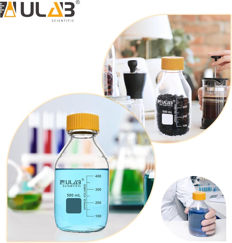 ULAB Round Media Storage Bottle, Vol.1000ml(33.8oz) 3.3 Borosilicate Glass Bottles with GL45 Screw Cap, Pack of 2, URB1040 - Image 2